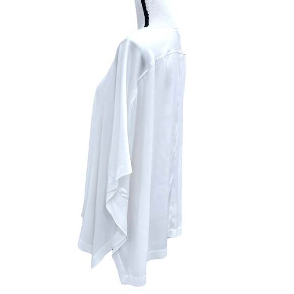 VINCE OFF WHITE/IVORY SILK PONCHO 1/4 ZIP SHORT SLEEVE BLOUSE - Picture 11 of 15
